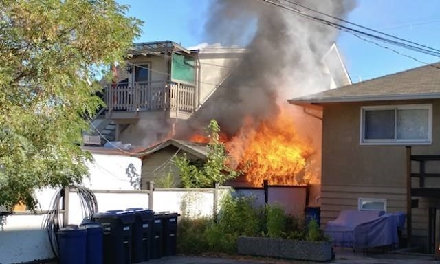 A garage fire on Ellis Street in downtown Penticton, Tuesday, Sept. 26, 2017.