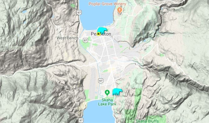The Wildlife Alert Reporting Program website shows two black bear sightings at either end of the city yesterday, April 28, 2019.