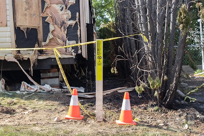 A gas line marker is seen below where the blaze took place.