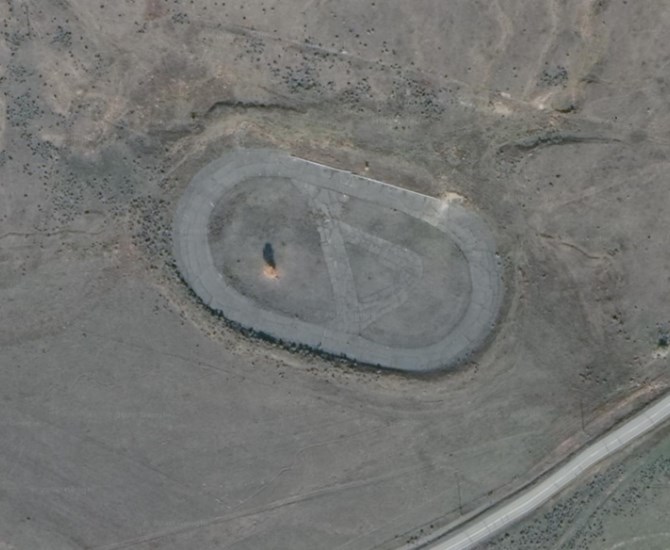 An aerial view of the abandoned Scheidam Flats Speedway track, near Paul Lake.