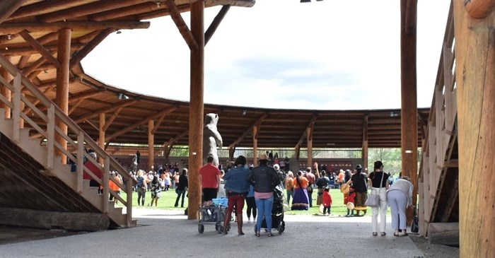 The community gathered at the Tk'emlups arbor grounds for a ceremony to honour the children who died at the former Kamloops Residential School.
