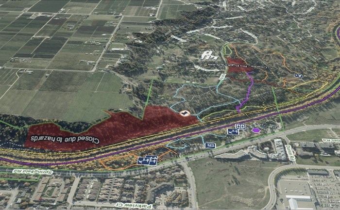 Closed section of Mission Creek Regional Park is highlighted in red.