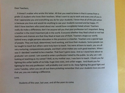 An anonymous student posted this letter on teachers' doors at Salmon Arm Secondary. 