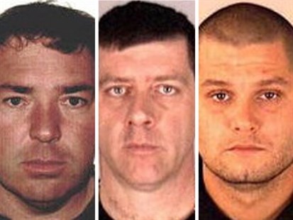 Escaped Quebec inmates left to right: Serge Pomerleau, Denis Lefebvre and Yves Denis — as shown in Interpol handout photos.