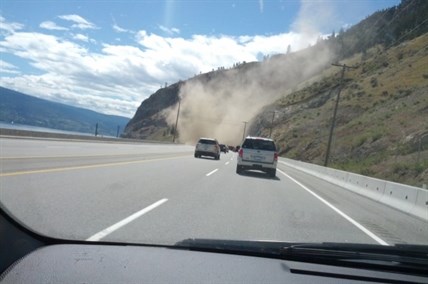 A rock face gave way along Highway 97 just north of Summerland on Sunday, July 6, 2014.
