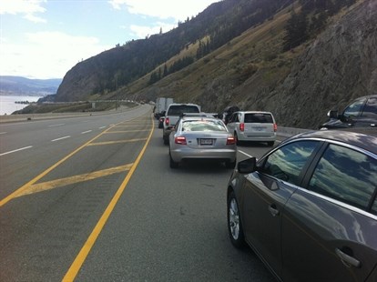 A major traffic jam on Highway 97 near Summerland following a small rock slide Sunday, July 16, 2014. 