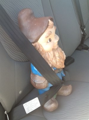 Henry the gnome is ready to go home with Nikolina Ruzic.