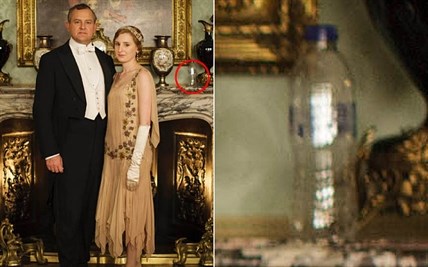 A plastic bottle is visible beside the antique vases on the mantelpiece behind them – carrying on the show’s tradition of historical bloopers.