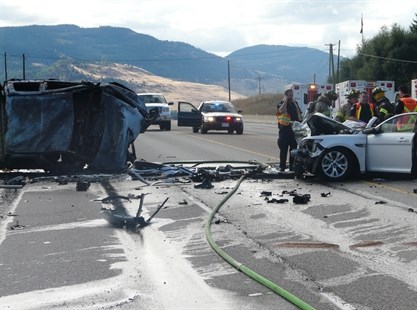 A woman in her 60's from Manitoba was killed in a head-on crash on Highway 97 north of the Kelowna Airport on Saturday, Aug. 30, 2014.