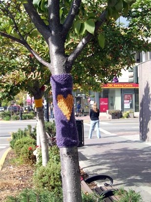 Trees, construction fencing, and all manner of other downtown structures will be adorned with yarn April 26 as part of Arts and Culture week. 