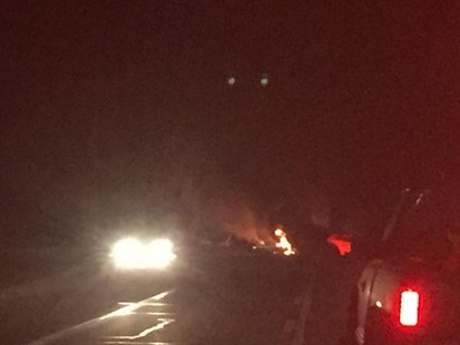 Flames could be seen at a vehicle crash near Ashcroft Tuesday evening.