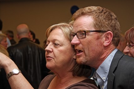 Kamloops North Thompson Liberal candidate Terry Lake watches the results closely with wife Lisa.