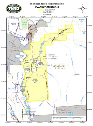 The evacuation alert issued due to the Spatsum Creek fire has been rescinded in all areas.
