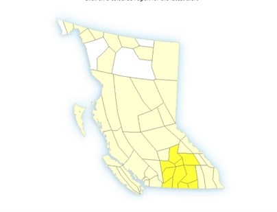 A severe thunderstorm watch covers the North and South Thompson regions, the Nicola, the Shuswap and the Okanagan Valley.