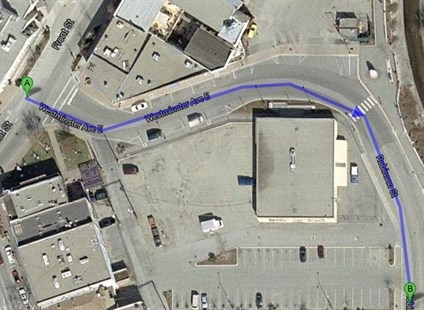 The street highlighted blue is the new Backstreet Boulevard. It combines portions of Westminster Ave. East and Robinson Street. It was renamed at Monday night's council meeting on request of several area businesses.