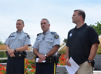 Kelowna RCMP Const. Kris Clark, Penticton Cpl. Dan Moskaluk and Special Enforcement Sgt. Lindsey Houghton (Left to right).