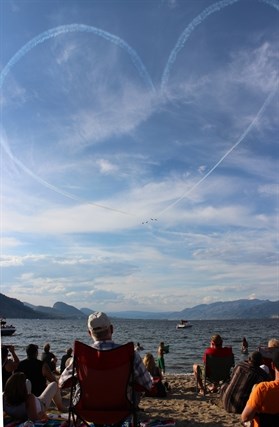 The Snowbirds drew a large heart in the sky which made the Okanagan Park beach audience laugh and cheer.