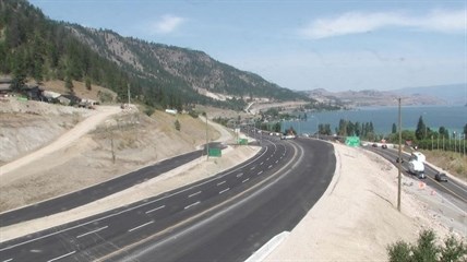 The view at the north end of the new section of highway during construction.