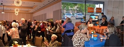 The Liberals celebrated election night at the Coast Capri Hotel (Left) whereas the NDP used their campaign office for a more modest celebration (right)