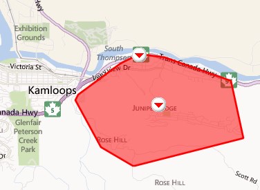 Current power outages in Kamloops as of 4:30 p.m.