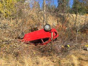 A vehicle rollover on Anarchist Mountain.