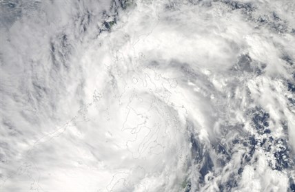 This image provided by NASA shows Typhoon Haiyan taken by the Aqua satellite Nov. 8.