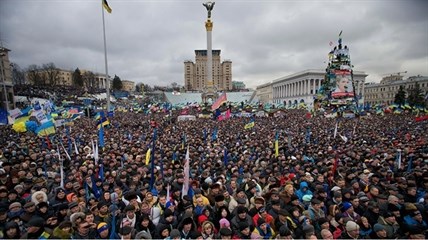 Pro-European Union activists gather during a rally in the Independence Square in Kyiv, Ukraine, Sunday, Dec. 8, 2013.