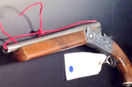 This sawed-off 410 shotgun was allegedly found concealed on a 57-year-old Kamloops man during a traffic stop. Altered weapons are used for concealment and accessibility. 
