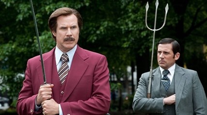 Will Ferrell as Ron Burgundy, left, and Steve Carell as Brick Tamland in 'Anchorman 2: The Legend Continues'