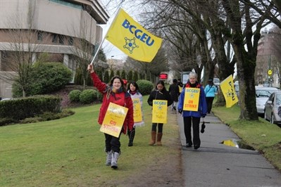 BCGEU strikers picketed outside of resource centres in Vancouver Wednesday.