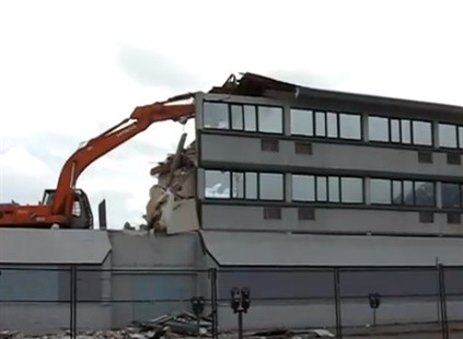Screen shot of video showing demolition of the Willow Inn.
