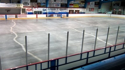The cracking concrete slab under the ice at the Sun Bow Arena in Osoyoos.