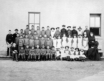 Residential School photo taken at St. Paul's Indian Industrial School, Middlechurch, Manitoba in 1901.