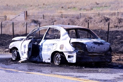 Not much remains of the Kia car that sparked a grass fire near Kamloops March 31, 2014. 