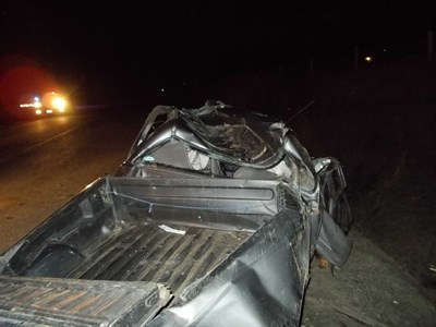 The Ford Ranger was crushed in the collision. 