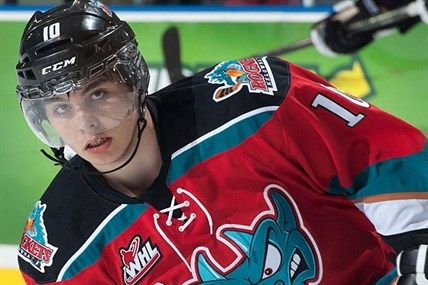 Kelowna Rocket rookie Nick Merkley was named the WHL's top rookie at the league's awards luncheon in Calgary on April 30, 2014.