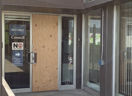 Door smashed at Kamloops city hall but motive elusive