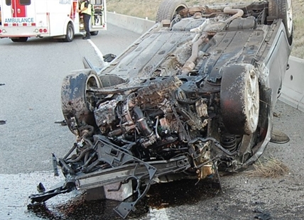 Car going almost twice speed limit flips on Bennett bridge in West Kelowna