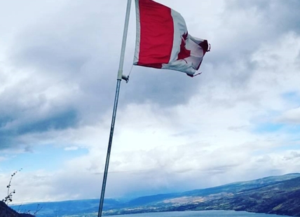 Canadian flag on Pincushion Mountain above Peachland turned upside down