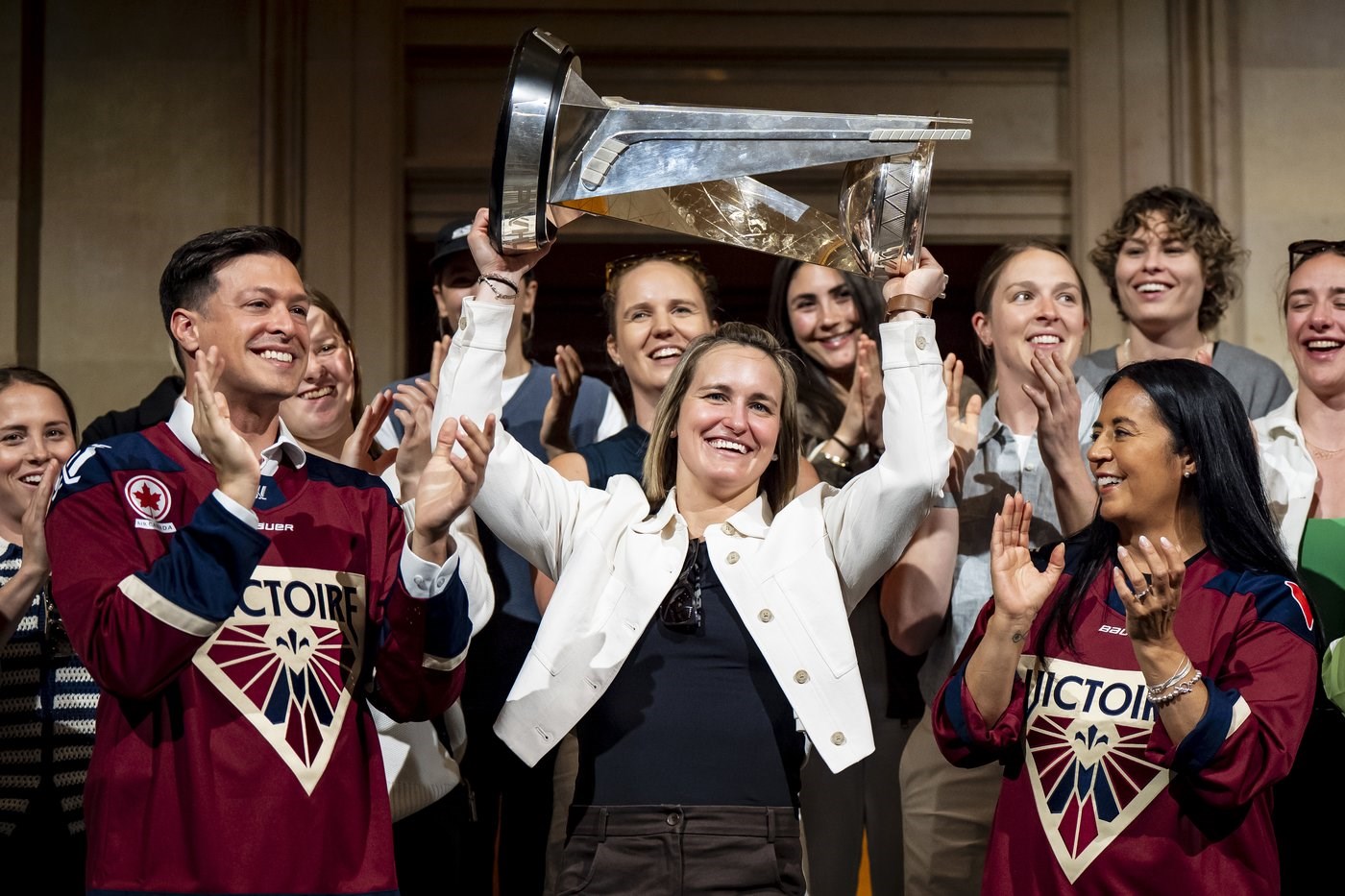 Montreal Victoire visit city hall to sign golden book after Walter Cup victory