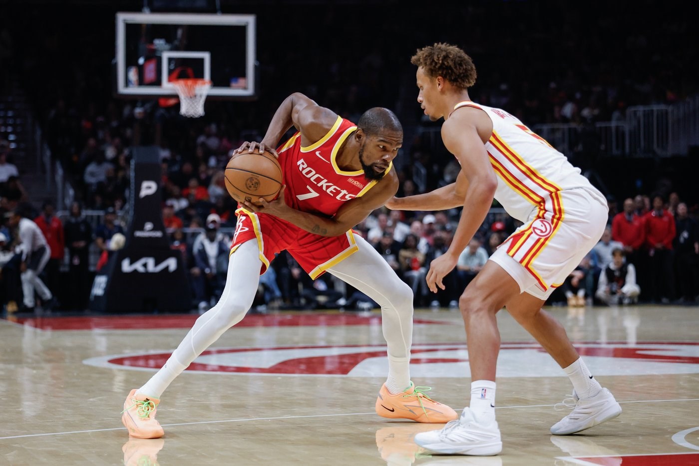 Durant scores 22, Sheppard hits five 3-pointers to lead Rockets to a win in Atlanta's home opener