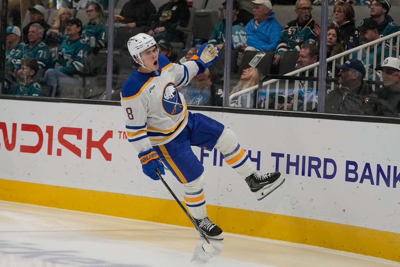 Colten Ellis makes 23 saves to lead the Sabres past the Sharks 2-0