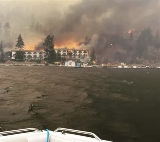 Okanagan Lake Resort was destroyed by the McDougall Creek wildfire, Friday, Aug. 18, 2023.