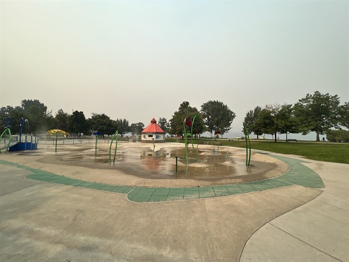 The children's spray park in City Park in Kelowna was entirely empty before noon on a Saturday. Two days earlier this park was filled.