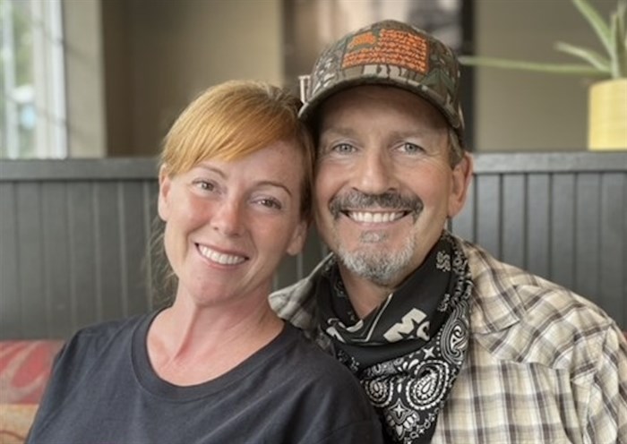 West Kelowna's Jeff and Crystal Findlay sat down for interview, Tuesday, Aug. 21, 2023, about their home and ranch which was destroyed by the McDougall Creek wildfire.