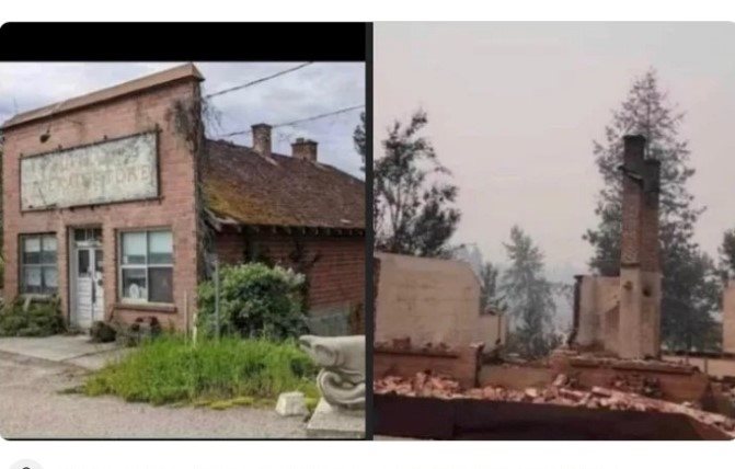 Before and after photos of the Squilax General store near Chase that burned down in the Bush Creek East wildfire on Aug. 18.