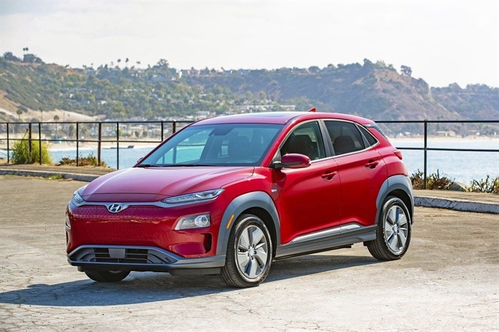 This photo provided by Hyundai shows the 2019 Hyundai Kona Electric, a small hatchback with an EPA-estimated 258 miles of range.