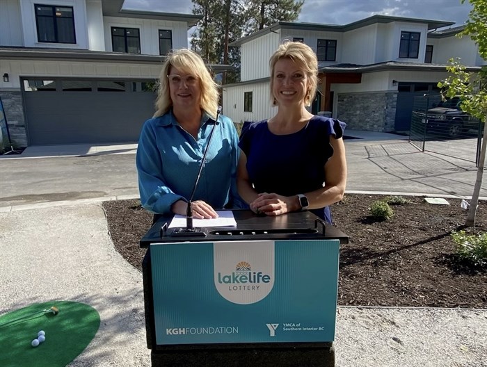 Allyson Graf, president and CEO of the YMCA of Southern Interior BC and Allison Young, CEO of the KGH Foundation, announce the second year of the Lake Life Lottery partnership.