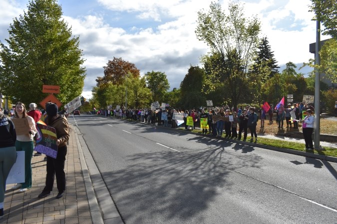 1MillionMarch4Children protestors outnumbered by ten to one in Kamloops, Wednesday, Sept. 20, 2023. 