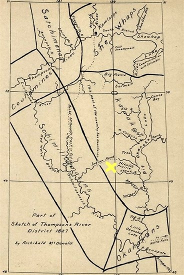 A map of the Okanagan region in 1827. 